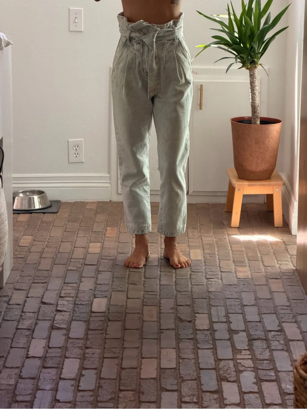 Sezane High-Waist Paperbag Chinos in Light Sage